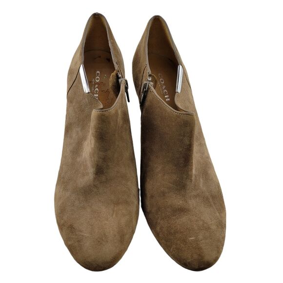 Coach Seneca Tan Suede Ankle Booties Snake Print Stiletto Heel Size 8.5 - Picture 3 of 9